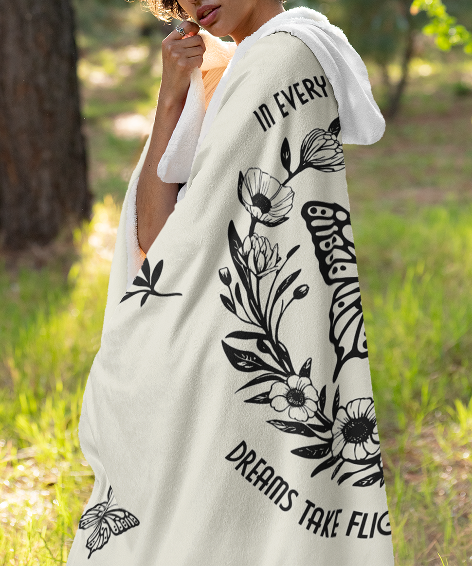 Garden of Dreams | Hooded Sherpa Fleece Blanket | Gardening Collection