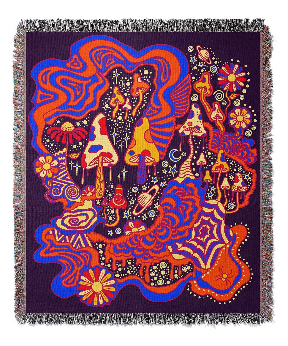 Mushroom Carnival | Woven Blanket | Gardening Collection